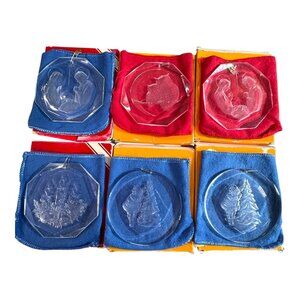 Holiday Classics Acrylic Ornaments Set Of 6 Amsun Santa Owls Etched Vintage 70s